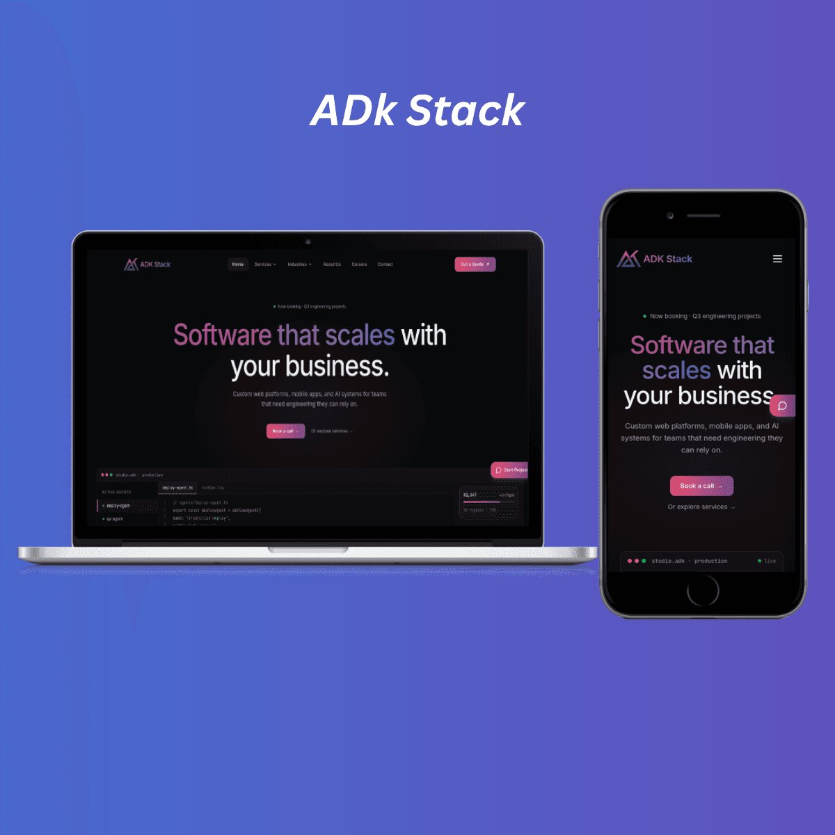 ADK Stack software development company website on desktop and mobile, built with Next.js
